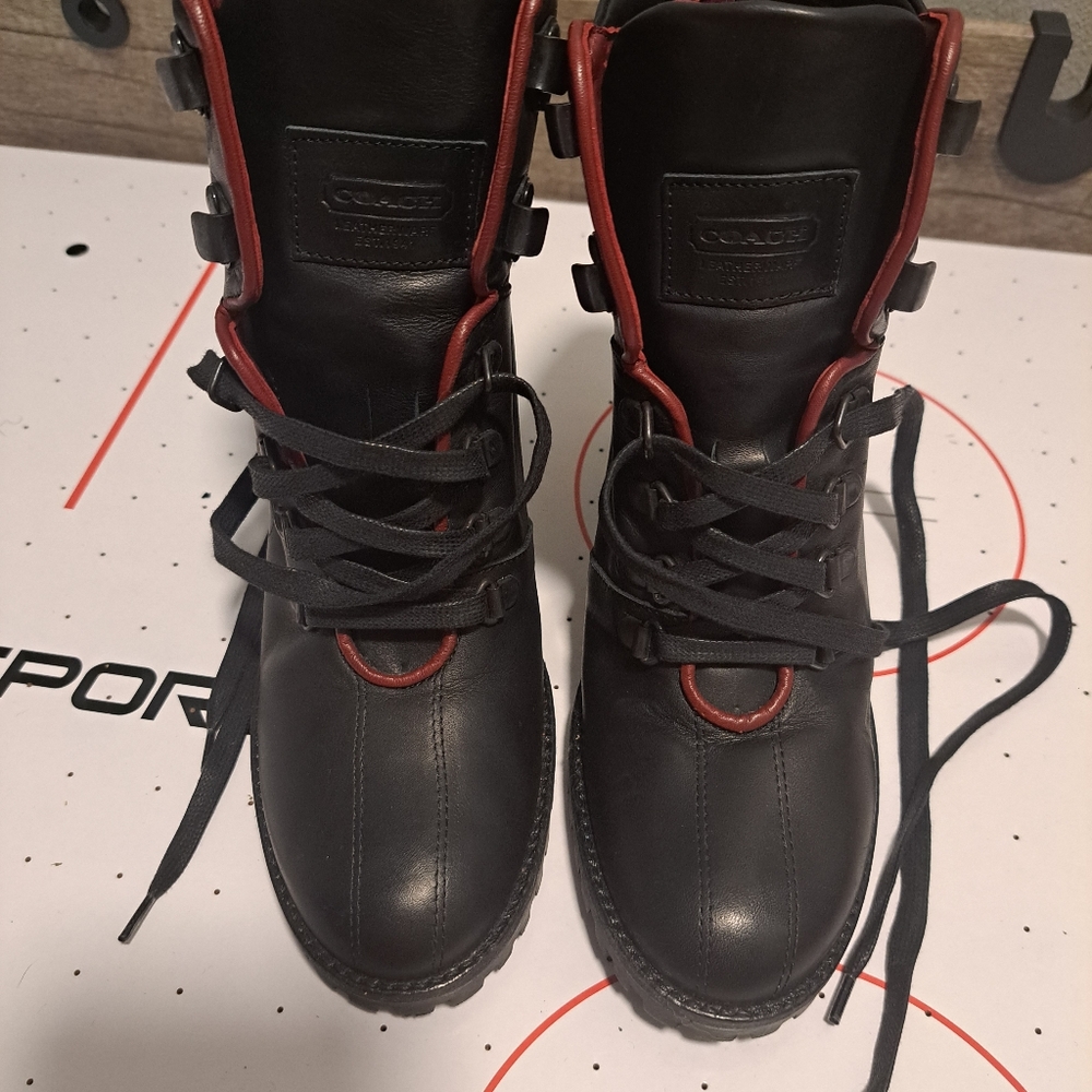 COACH Lucia Black W/Red Trim Lace  Up Heeled Boots!!! Size 6.5